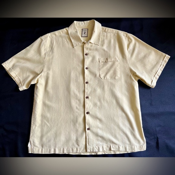 Jamaica Jaxx Men’s Shirt XL Yellow 100% Silk Button Down Textured Pocket Aloha - Picture 1 of 6
